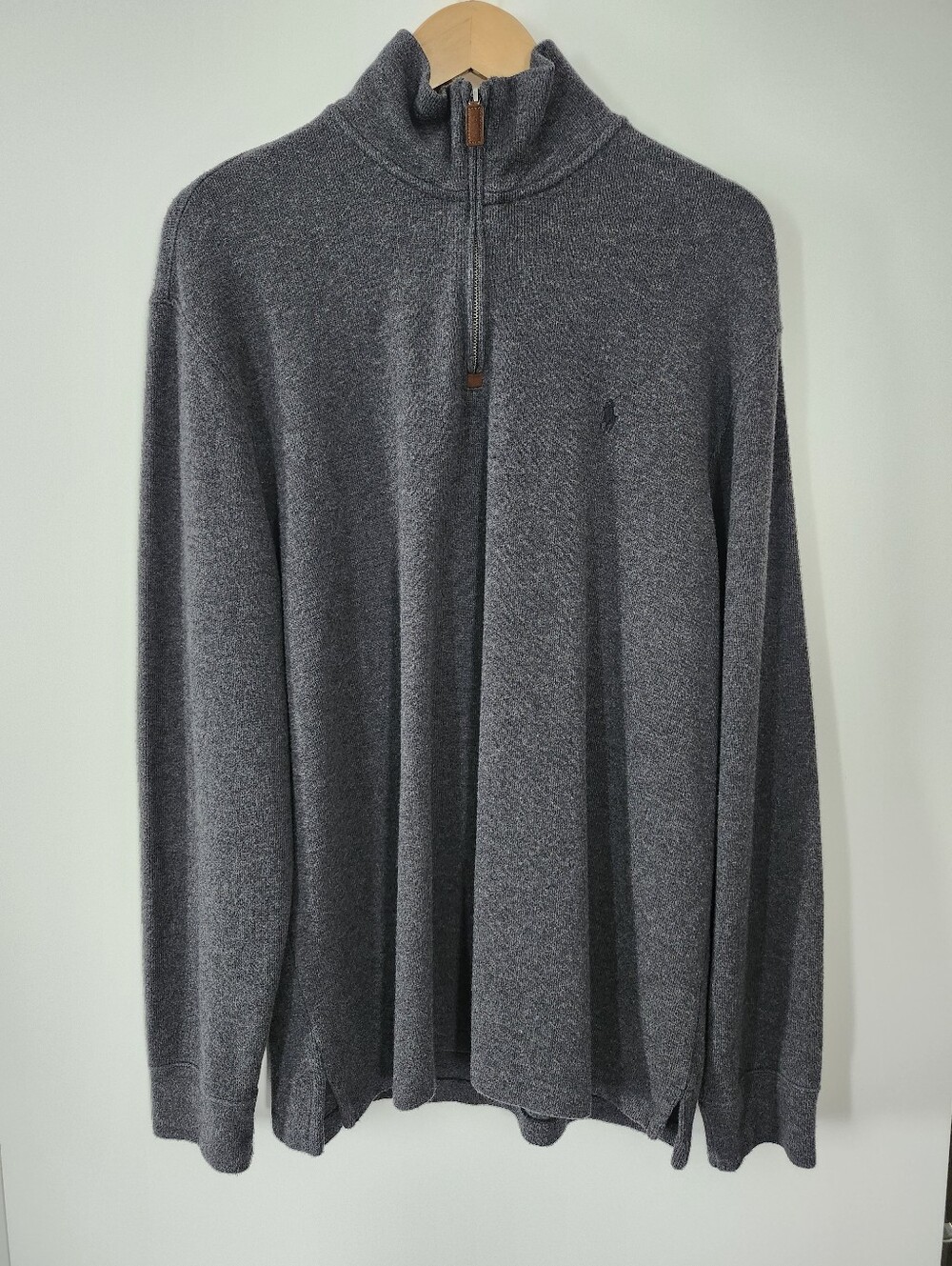POLO RALPH LAUREN Size XL Charcoal Grey 1/4 Quarter-Zip Pullover Sweater Cotton
